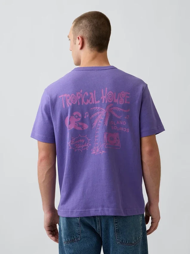 Camiseta gráfica holgada de tejido grueso