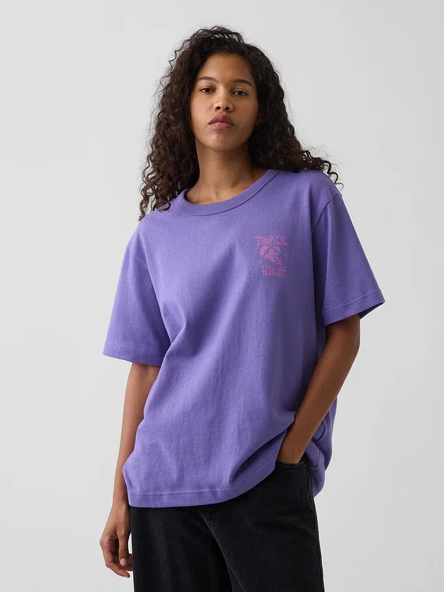 Camiseta gráfica holgada de tejido grueso