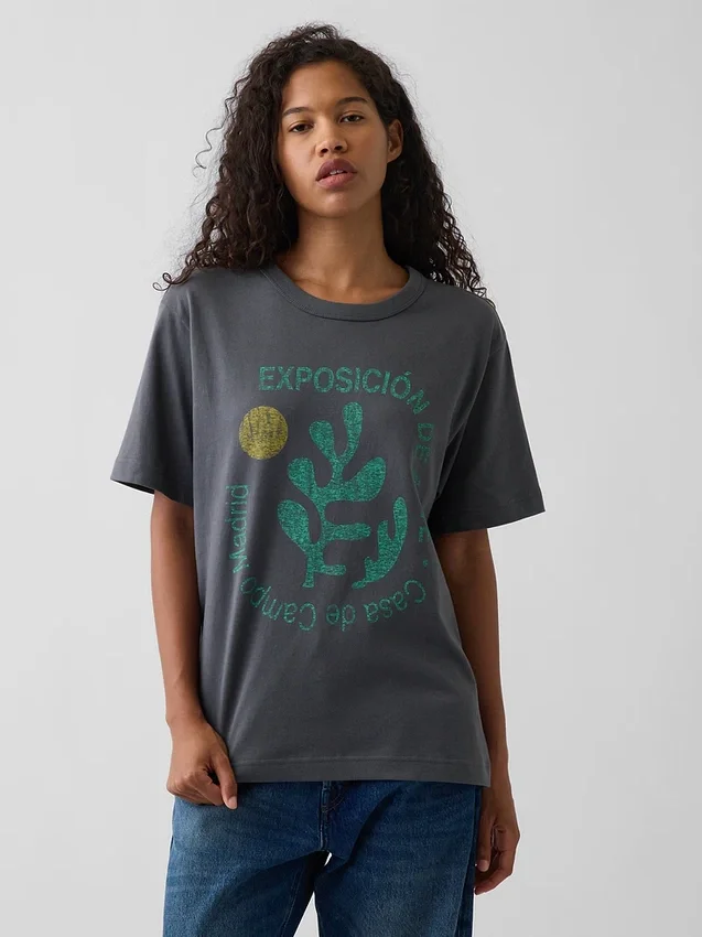 Camiseta gráfica holgada de tejido grueso