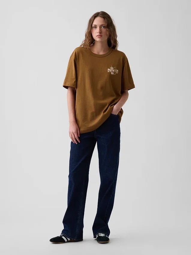 Camiseta gráfica holgada de tejido grueso