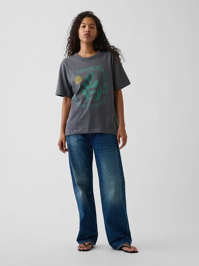 Camiseta gráfica holgada de tejido grueso