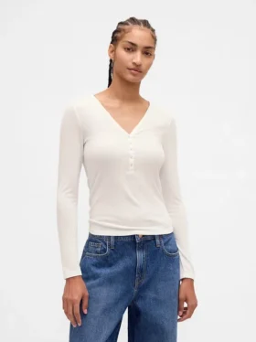 Camiseta Henley de canalé transparente