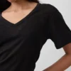 Camiseta holgada con cuello en V de mezcla de lino