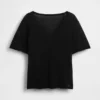Camiseta holgada con cuello en V de mezcla de lino