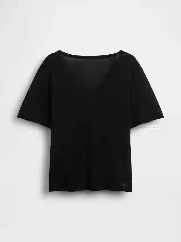 Camiseta holgada con cuello en V de mezcla de lino