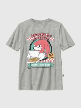 Camiseta infantil con diseño de Knuckles comiéndose una pizza de Sonic the Hedgehog