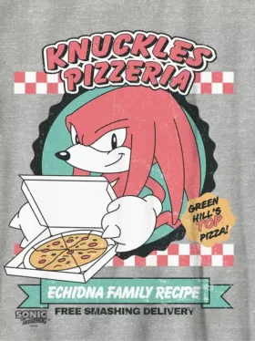 Camiseta infantil con diseño de Knuckles comiéndose una pizza de Sonic the Hedgehog
