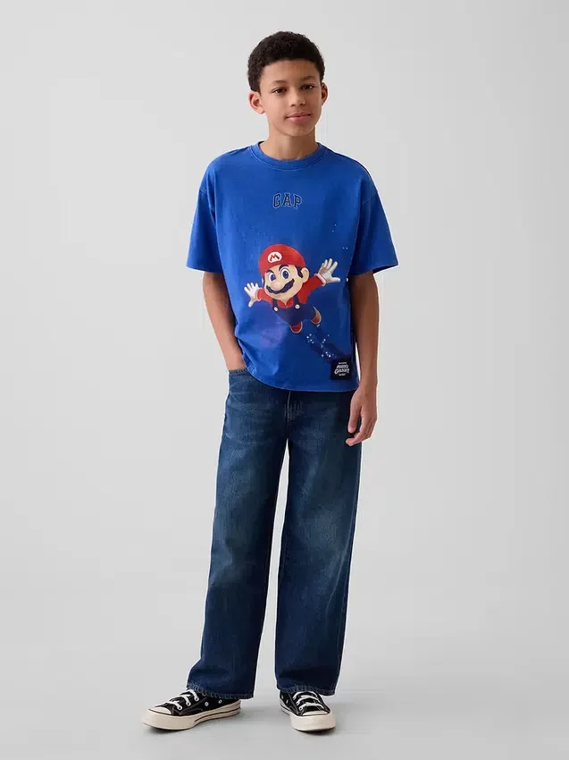 Camiseta infantil con estampado de Super Mario y corte holgado