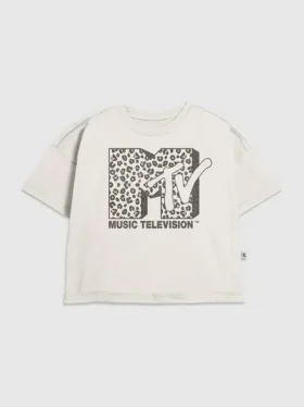 Camiseta infantil con estampado del logotipo de MTV con motivo de leopardo