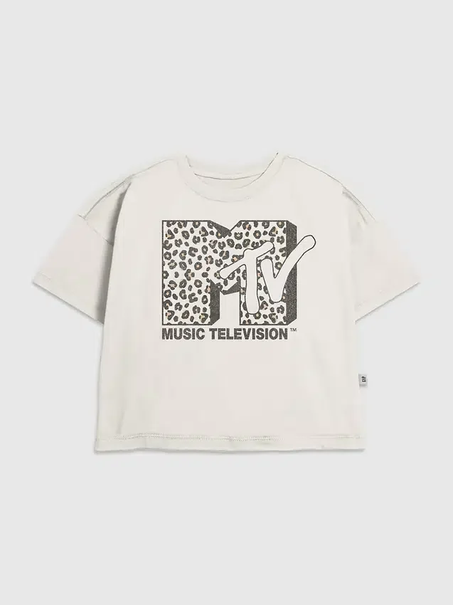 Camiseta infantil con estampado del logotipo de MTV con motivo de leopardo