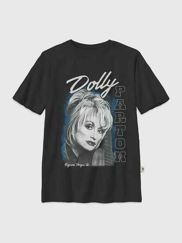 Camiseta infantil con estampado extragrande de Dolly Parton con retrato de guitarra