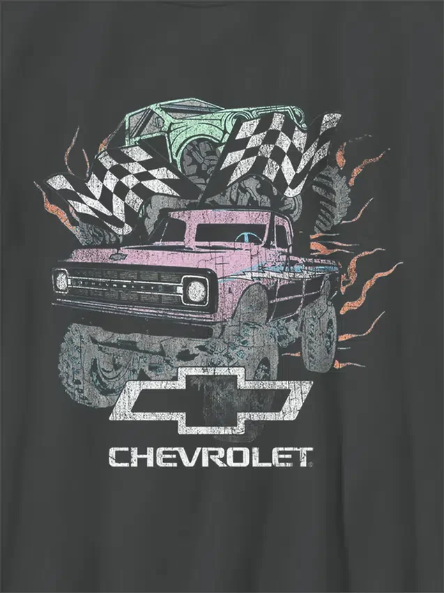 Camiseta infantil con estampado oversize de camiones en tonos pastel de General Motors
