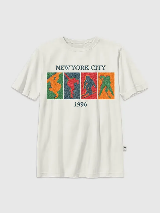 Camiseta infantil con estampado vintage de deportes de invierno