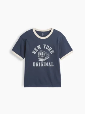 Camiseta infantil de corte holgado con estampado «New York» y cuello y puños de color contrastado