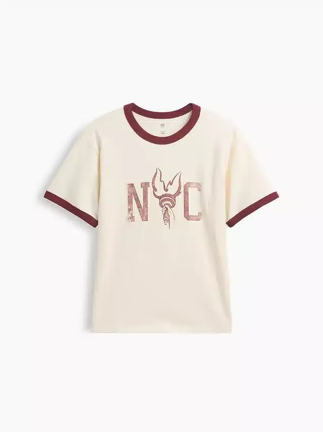 Camiseta infantil de corte holgado con estampado «New York» y cuello y puños de color contrastado