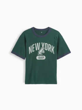 Camiseta infantil de corte holgado con estampado «New York» y cuello y puños de color contrastado