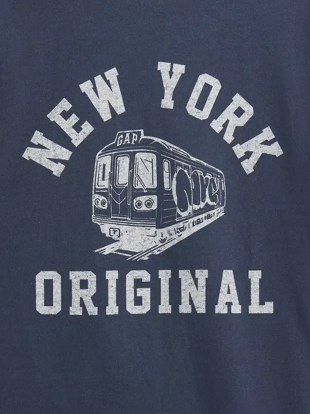 Camiseta infantil de corte holgado con estampado «New York» y cuello y puños de color contrastado