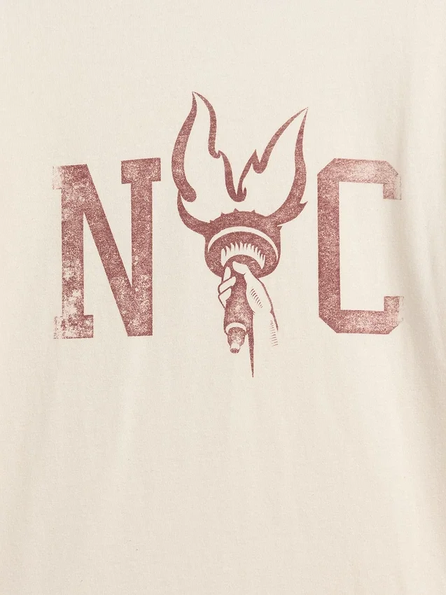 Camiseta infantil de corte holgado con estampado «New York» y cuello y puños de color contrastado