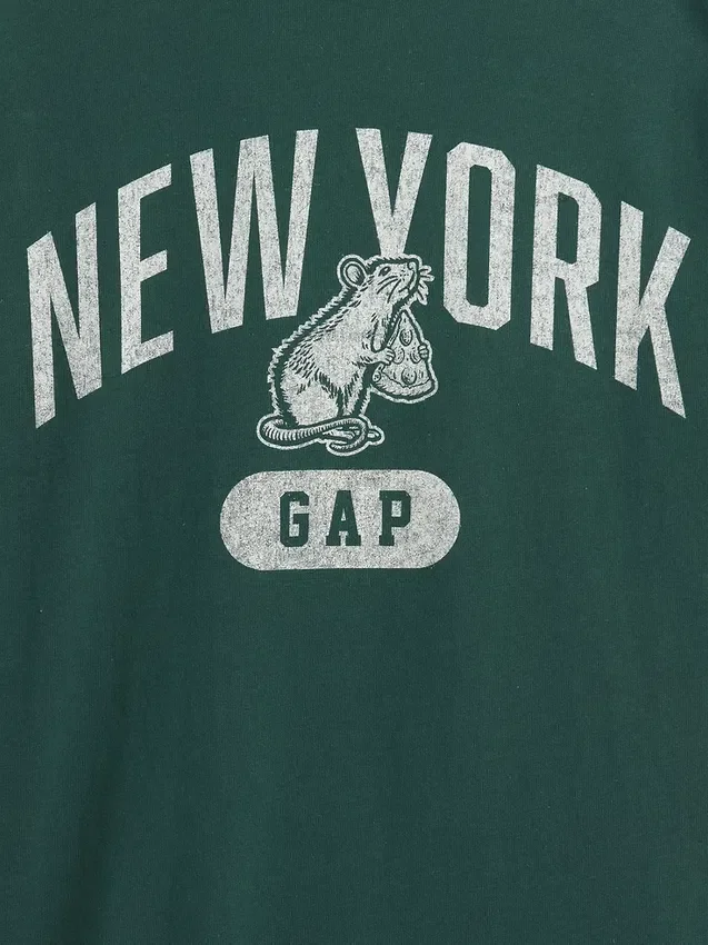 Camiseta infantil de corte holgado con estampado «New York» y cuello y puños de color contrastado