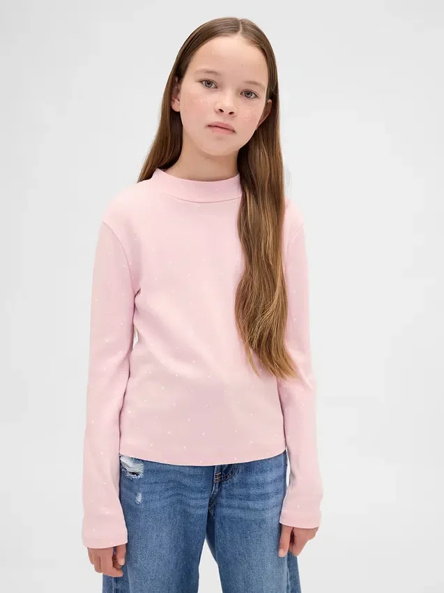 Camiseta infantil de cuello alto acanalado
