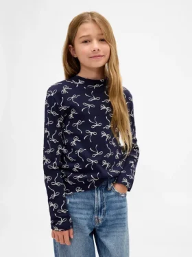 Camiseta infantil de cuello alto acanalado