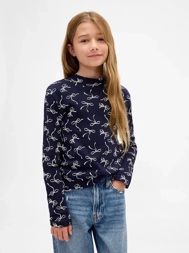Camiseta infantil de cuello alto acanalado