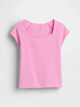 Camiseta infantil de cuello cuadrado