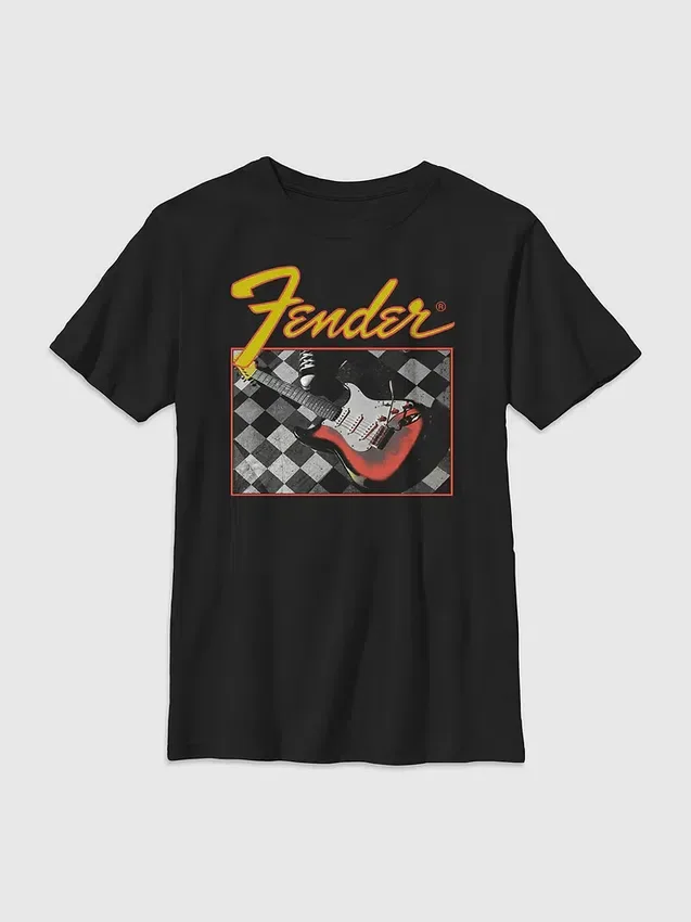 Camiseta infantil de guitarra a cuadros de Fender