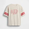 Camiseta infantil de jersey de algodón grueso con logo y costuras, corte oversize