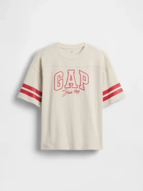 Camiseta infantil de jersey de algodón grueso con logo y costuras, corte oversize
