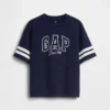 Camiseta infantil de jersey de algodón grueso con logo y costuras, corte oversize