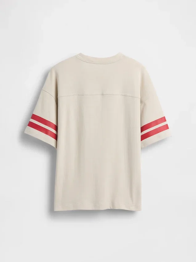 Camiseta infantil de jersey de algodón grueso con logo y costuras, corte oversize