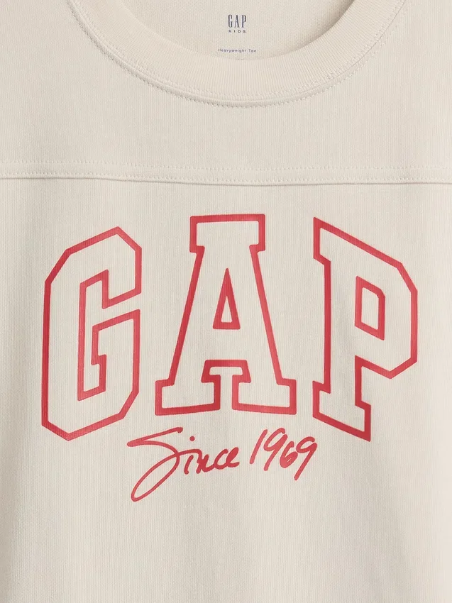Camiseta infantil de jersey de algodón grueso con logo y costuras, corte oversize