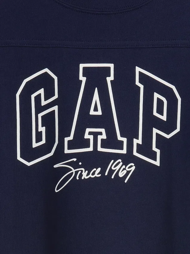Camiseta infantil de jersey de algodón grueso con logo y costuras, corte oversize