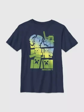Camiseta infantil de Minecraft con el diseño «Steve y Alex contra los mobs»