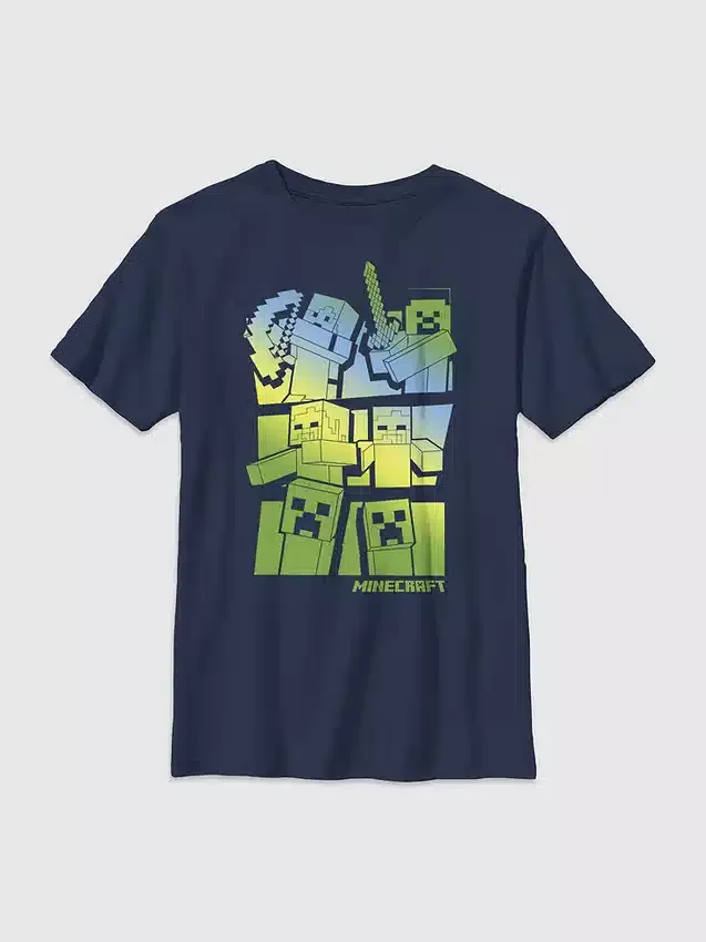 Camiseta infantil de Minecraft con el diseño «Steve y Alex contra los mobs»