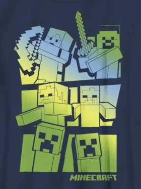 Camiseta infantil de Minecraft con el diseño «Steve y Alex contra los mobs»