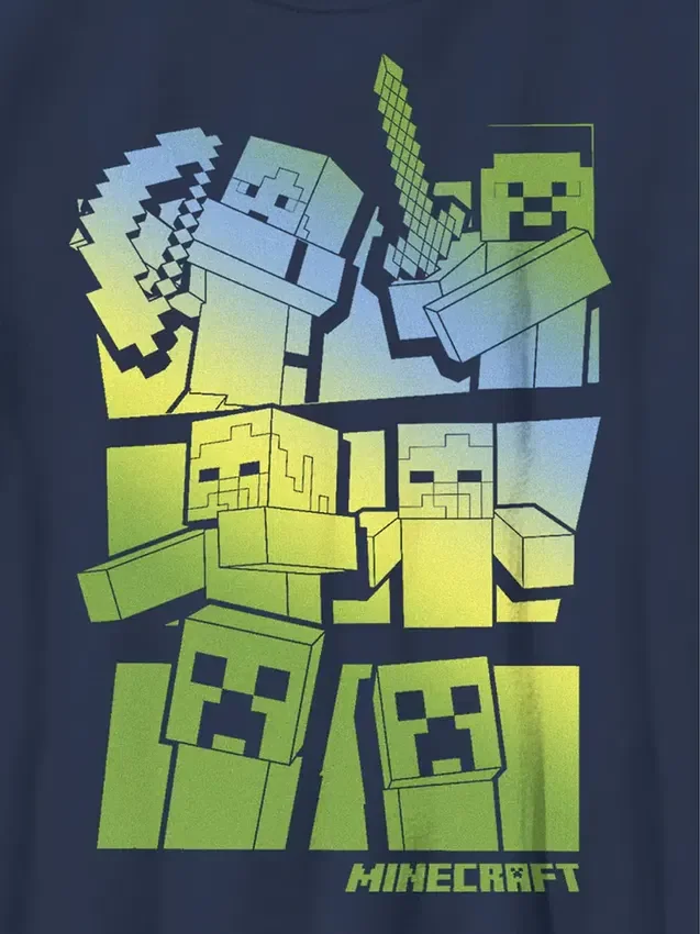 Camiseta infantil de Minecraft con el diseño «Steve y Alex contra los mobs»