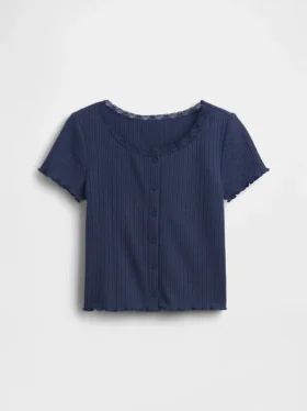 Camiseta infantil de punto calado acanalado con botones en la parte delantera