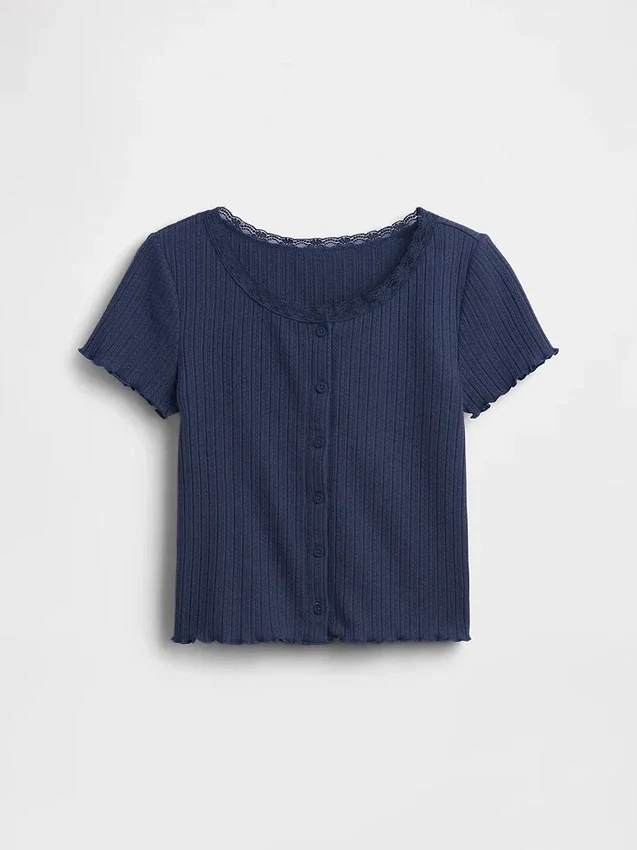 Camiseta infantil de punto calado acanalado con botones en la parte delantera