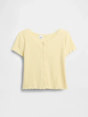 Camiseta infantil de punto calado acanalado con botones en la parte delantera