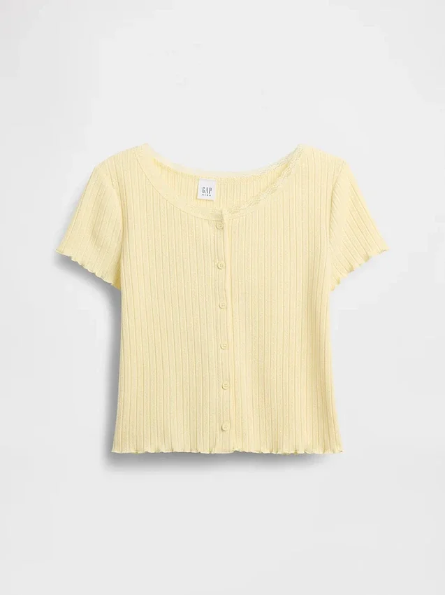 Camiseta infantil de punto calado acanalado con botones en la parte delantera