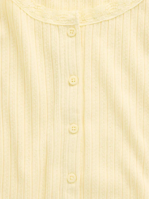 Camiseta infantil de punto calado acanalado con botones en la parte delantera