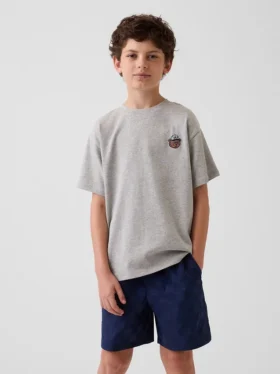 Camiseta infantil de punto de algodón grueso con corte holgado y Gap Logo
