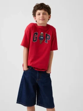 Camiseta infantil de punto de algodón grueso con corte holgado y Gap Logo