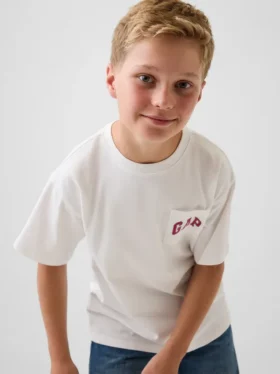Camiseta infantil de punto de algodón grueso con corte holgado y Gap Logo