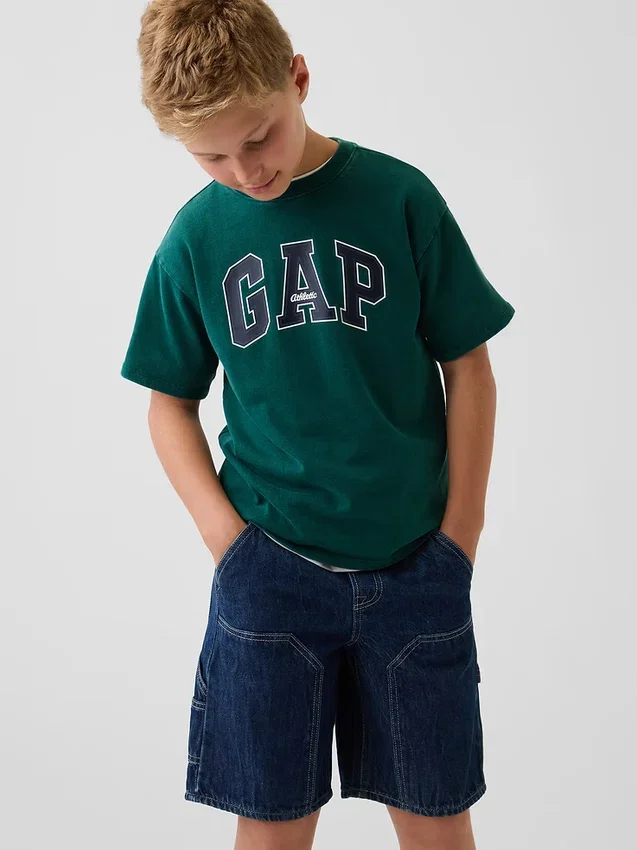 Camiseta infantil de punto de algodón grueso con corte holgado y Gap Logo