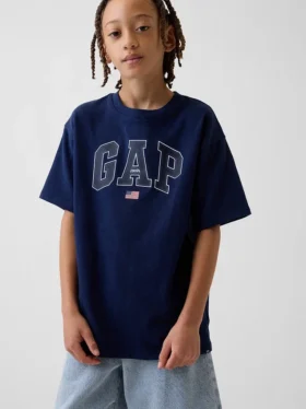 Camiseta infantil de punto de algodón grueso con corte holgado y Gap Logo