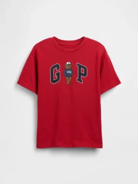 Camiseta infantil de punto de algodón grueso con corte holgado y Gap Logo