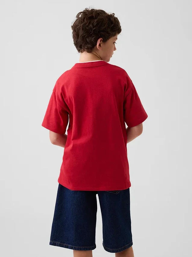 Camiseta infantil de punto de algodón grueso con corte holgado y Gap Logo
